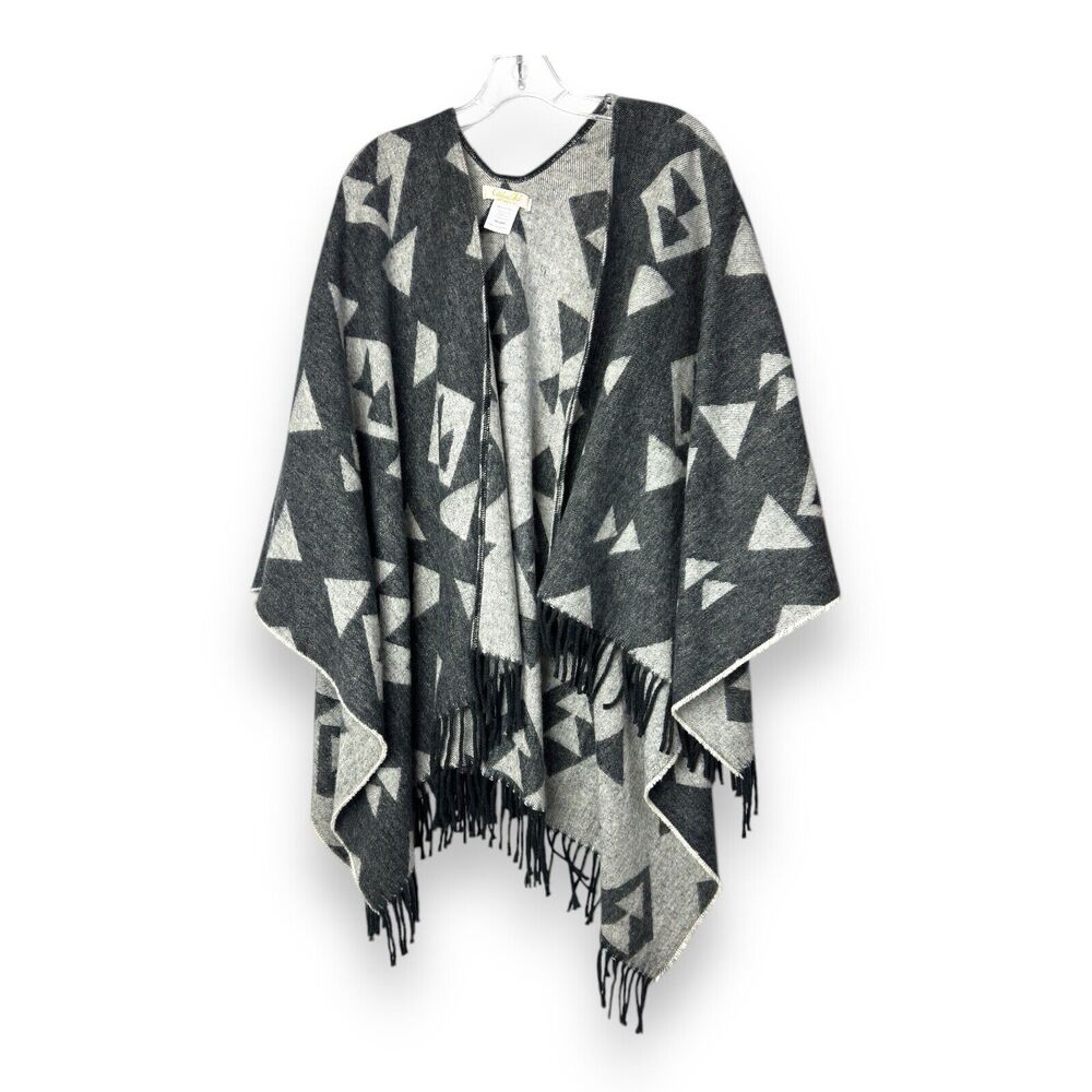 Cristina Chiti Ruana Shawl Wrap Fringe Tribal Gray OS Italy Boho Minimalist